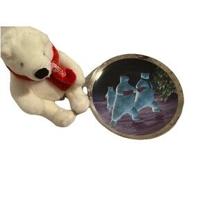 Vintage The Coca-Cola Polar Bear 8 1/8 Inch Diameter Plate & Stuffed 7 Inch Bear